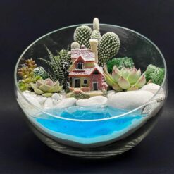 Новогодний Флорариум со снегом и водоемом "Дом" - 22 см