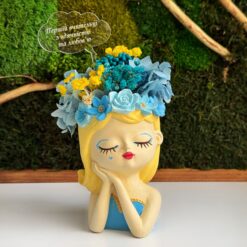 Гіпсове Кашпо Українка в жовто-блакитних кольорах з топером