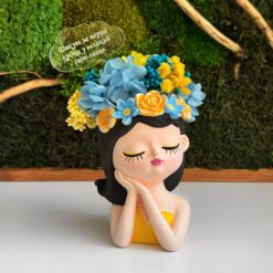Гіпсове Кашпо Українка в жовто-блакитних кольорах з топером