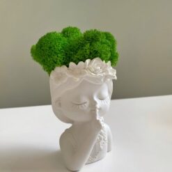 Кашпо Дівчина з віночком з салатовим мохом Premium