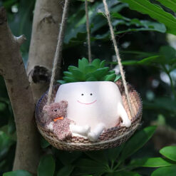 Підвісне кашпо для сукулентів «Чоловічок у гамаку» з ведмежам