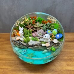 Великодній Флораріум із сукулентами та кроликами