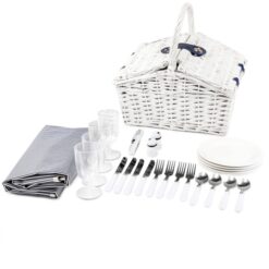 білий кошик для пікніка з виделками