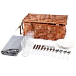 кошик для пікніка з виделками з лози