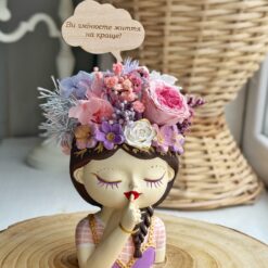 кашпо гіпсове зі стабілізованими квітами