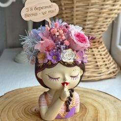 кашпо гіпсове зі стабілізованими квітами